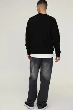 Sale boohooMAN Heavyweight Interlock Sweatshirt black