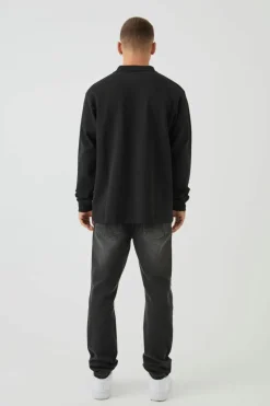Best boohooMAN Heavyweight Interlock V Neck Polo black