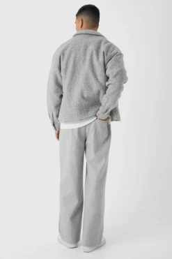 Best Sale boohooMAN Heavyweight Oversized Boucle Overshirt light grey