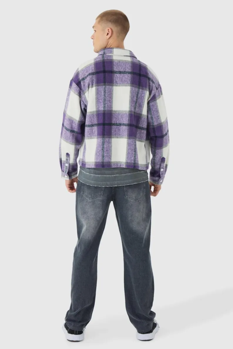 Best boohooMAN Heavyweight Oversized Brushed Check Overshirt purple