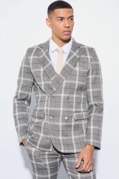 Hot boohoo Herringbone Check Contrast Sleeve Panel Fitted Suit brown