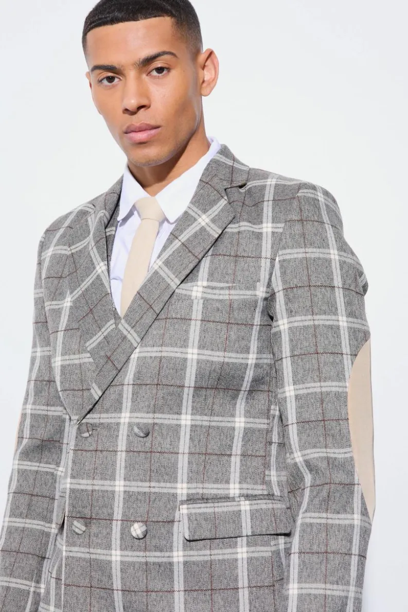 Hot boohoo Herringbone Check Contrast Sleeve Panel Fitted Suit brown