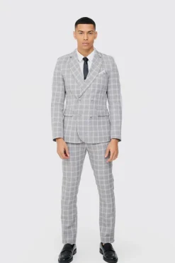 Sale boohooMAN Herringbone Check Contrast Sleeve Panel Fitted Blazer taupe