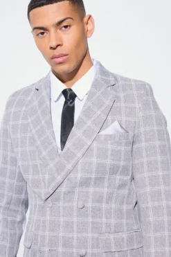 Sale boohooMAN Herringbone Check Contrast Sleeve Panel Fitted Blazer taupe