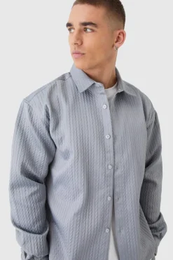 Cheap boohooMAN Herringbone Overshirt & Elasticated Waist Relaxed Trouser Set charcoal