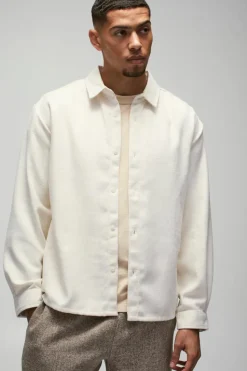 Cheap boohooMAN Herringbone Textured Overshirt ecru