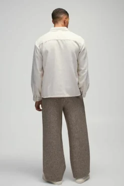 Cheap boohooMAN Herringbone Textured Overshirt ecru