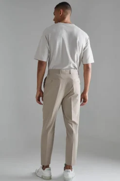 Sale boohooMAN High Rise 4 Way Stretch Tapered Trousers taupe