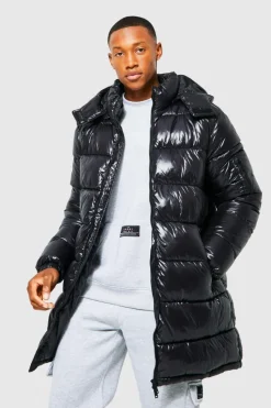 Clearance boohooMAN High Shine Hooded Longline Parka black