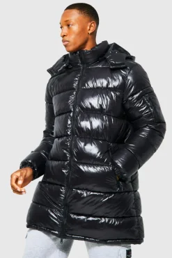 Clearance boohooMAN High Shine Hooded Longline Parka black
