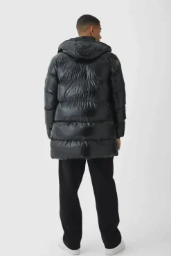Cheap boohooMAN High Shine & Nylon Mid Length Puffer black
