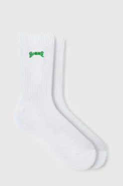 Store boohooMAN Homme Embroidered Sports Socks white