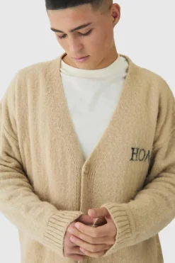 Outlet boohooMAN Homme Fluffy Knit Cardigan ecru