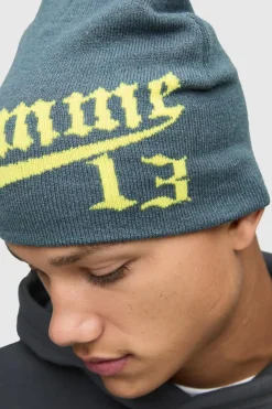 Online boohooMAN Homme Graphic Beanie grey