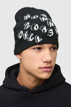 Clearance boohooMAN Homme Print Beanie charcoal