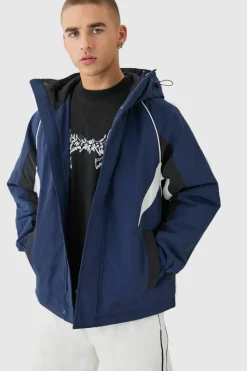 Clearance boohooMAN Hooded Colour Block Parka In navy