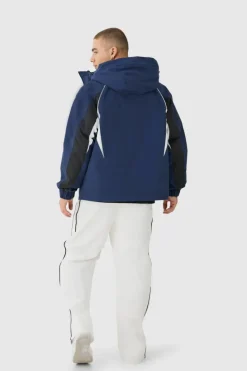 Clearance boohooMAN Hooded Colour Block Parka In navy