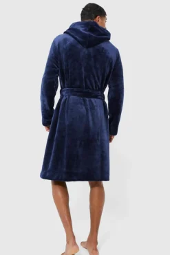 Fashion boohooMAN Hooded Dressing Gown navy