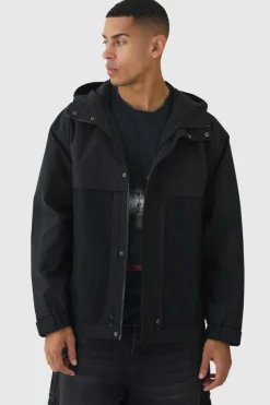 Cheap boohooMAN Hooded Mesh Panel Tech Parka In black