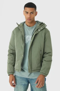 Clearance boohooMAN Hooded Padded Mid Length Parka In khaki