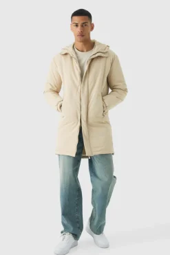 Online boohooMAN Hooded Padded Parka In sand