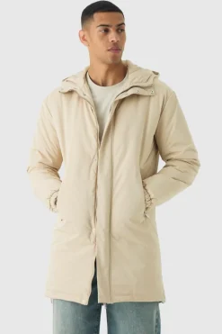 Online boohooMAN Hooded Padded Parka In sand