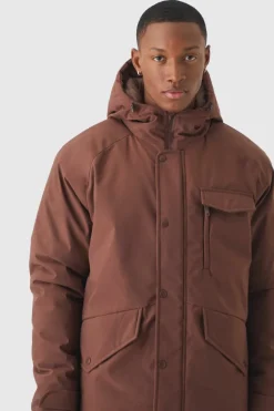Clearance boohooMAN Hooded Parka In chocolate