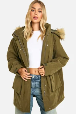 Fashion boohoo Hooded Pocket Detail Parka khaki