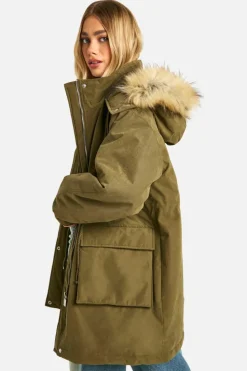 Fashion boohoo Hooded Pocket Detail Parka khaki