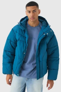 Clearance boohooMAN Hooded Puffer Coat In teal