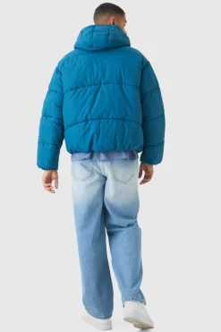 Clearance boohooMAN Hooded Puffer Coat In teal