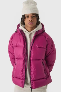 Best Sale boohooMAN Hooded Ripstop Puffer Jacket In pink