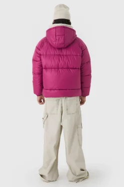Best Sale boohooMAN Hooded Ripstop Puffer Jacket In pink