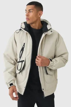 Best boohooMAN Hooded Utility Tech Parka In stone
