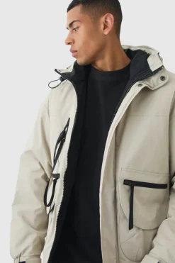 Best boohooMAN Hooded Utility Tech Parka In stone