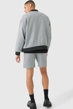 Shop boohooMAN Houndstooth Checked Regular Fit Smart Bomber Jacket black