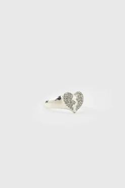 New boohooMAN Iced Broken Heart Ring In silver