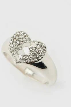 New boohooMAN Iced Broken Heart Ring In silver