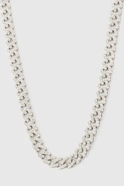Hot boohooMAN Iced Chunky Chain Necklace silver