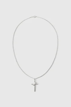 Cheap boohooMAN Iced Cross Necklace In silver