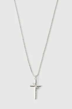Cheap boohooMAN Iced Cross Necklace In silver