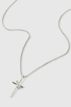 Cheap boohooMAN Iced Cross Necklace In silver
