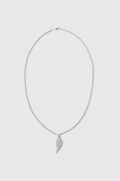 Clearance boohooMAN Iced Feather Necklace In silver
