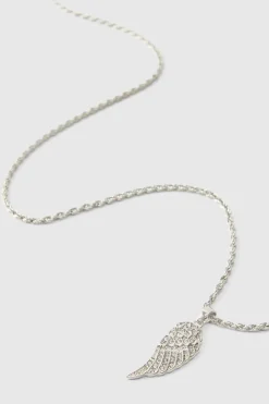 Clearance boohooMAN Iced Feather Necklace In silver