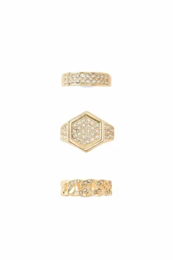 New boohooMAN Iced Ring 3 Pack gold
