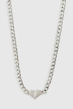 Sale boohooMAN Iced Heart Necklace In silver