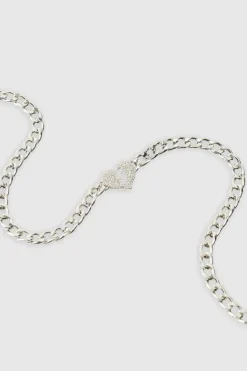 Sale boohooMAN Iced Heart Necklace In silver