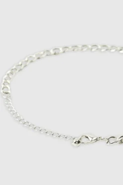 Sale boohooMAN Iced Heart Necklace In silver