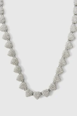 Shop boohooMAN Iced Heart Necklace In silver