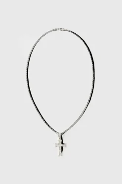 Clearance boohooMAN Iced Out Cross Rope Chain Necklace silver